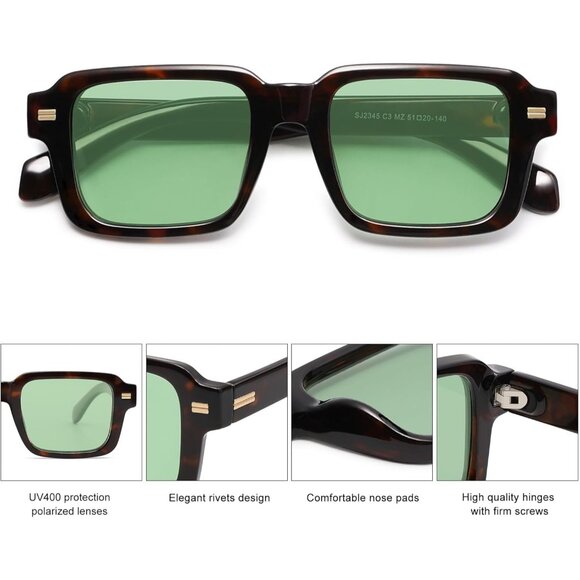 ? Women Green Classic Square Sunglasses Polarized Vintage Rectangle Eyewear